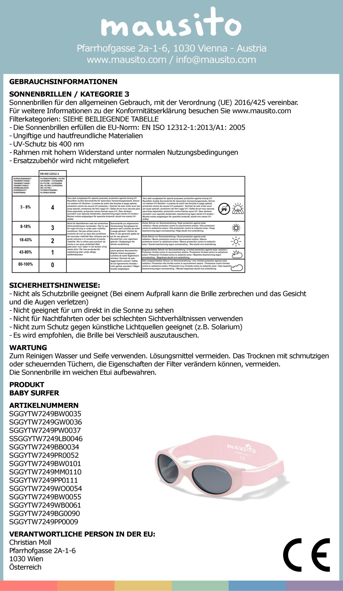 BABY SURFER | 0 - 18 Monate - MAUSITO - Kindersonnenbrillen für Jungen und Mädchen