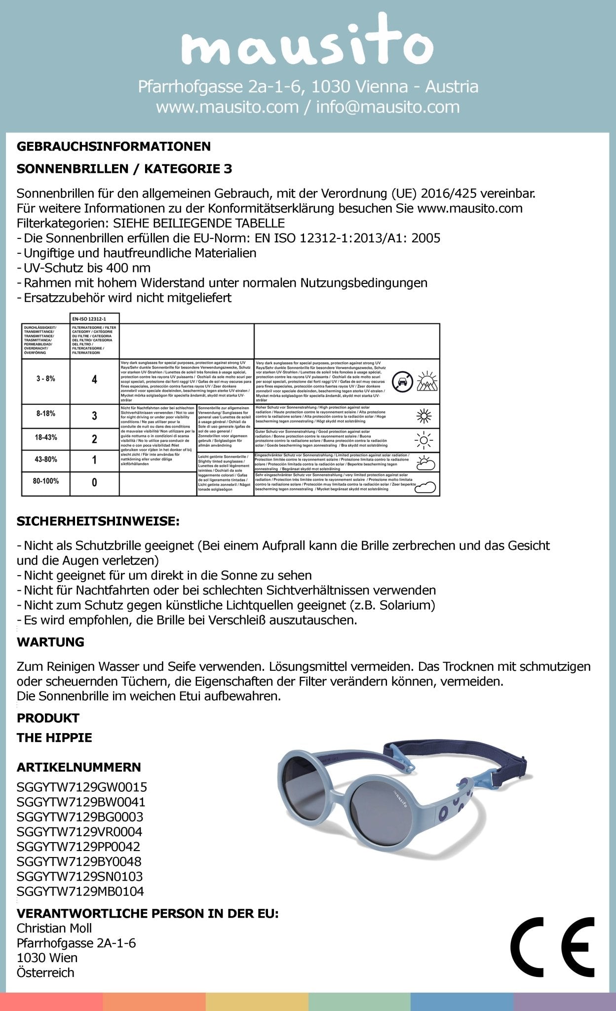 THE HIPPIE | 6 - 24 Monate & 2 - 5 Jahre - MAUSITO - Kindersonnenbrillen für Jungen und Mädchen