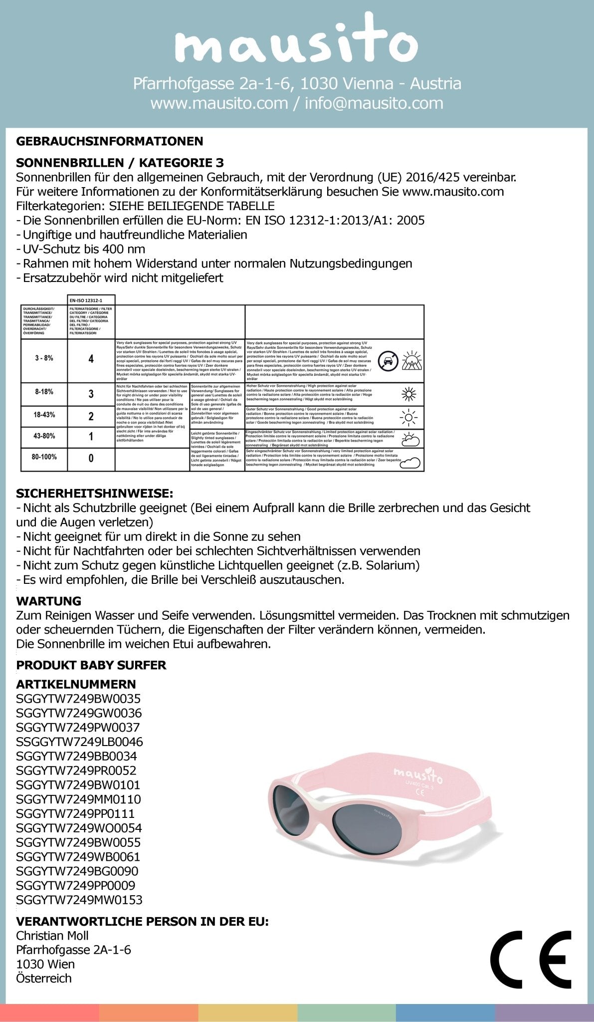 BABY SURFER | 0 - 18 Monate - MAUSITO - Kindersonnenbrillen für Jungen und Mädchen