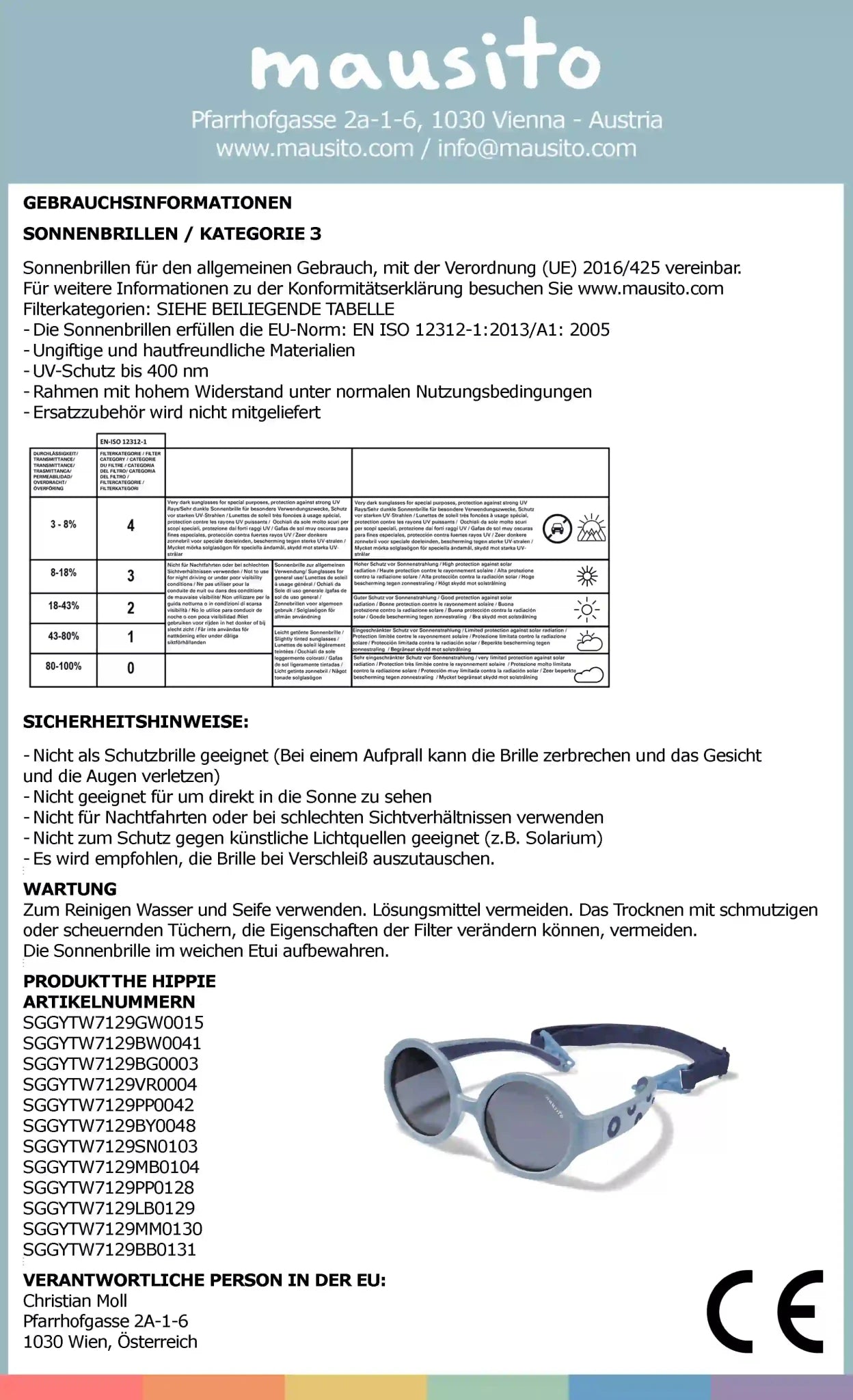 THE HIPPIE | 6 - 24 Monate & 2 - 5 Jahre - MAUSITO - Kindersonnenbrillen für Jungen und Mädchen
